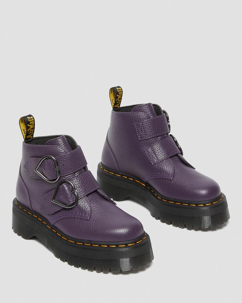 Women's Dr Martens Devon Heart Leather Platform Boots Purple | AU 236AHK